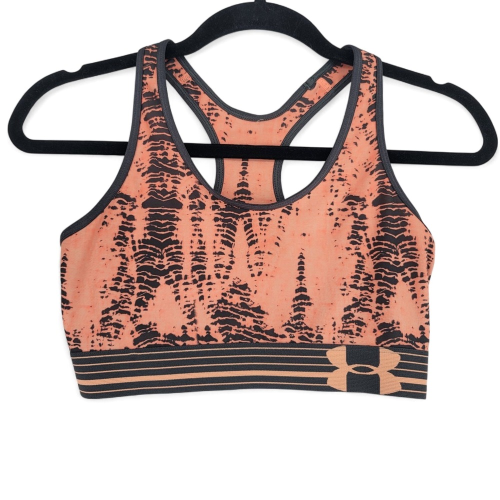Under Armour Strappy Racerback Sports Bra Orange Black Camo Print XS